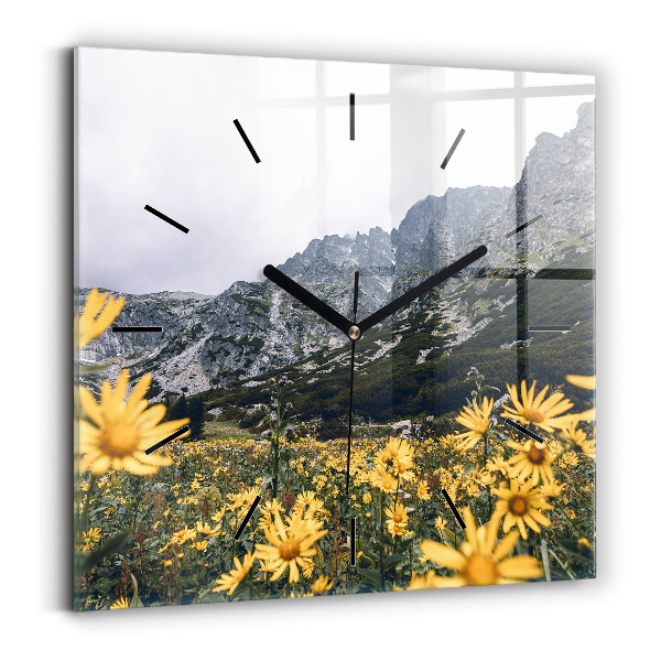 Square wall clock Meadow flowers in the mountains