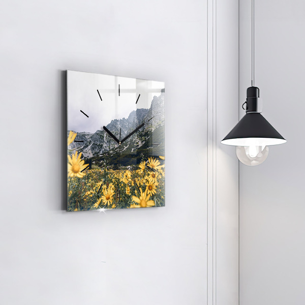 Square wall clock Meadow flowers in the mountains