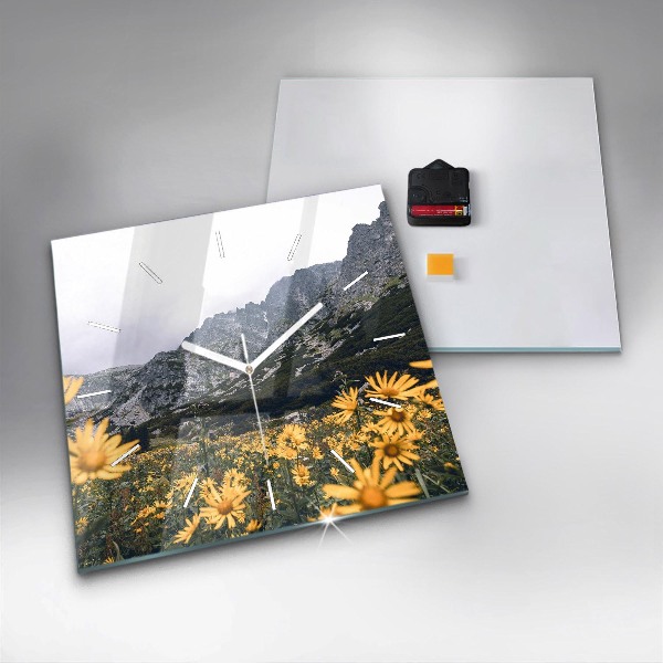 Square wall clock Meadow flowers in the mountains