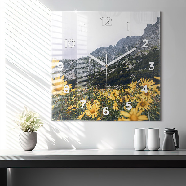 Square wall clock Meadow flowers in the mountains