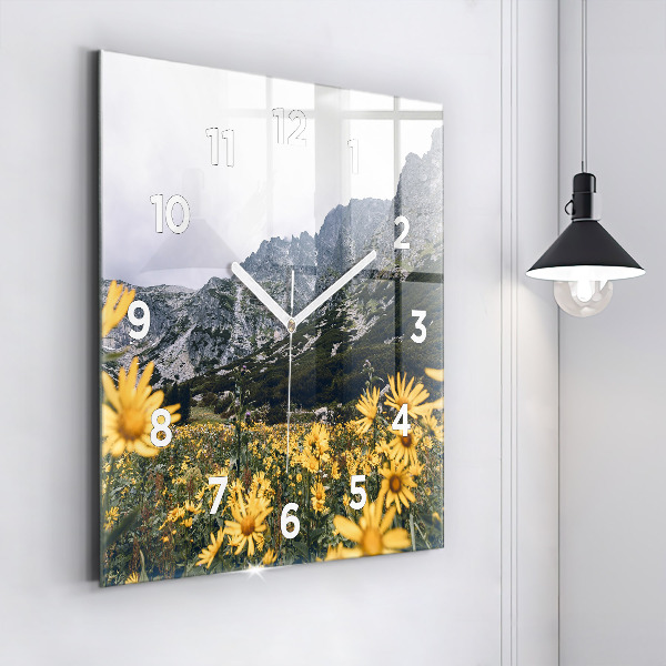 Square wall clock Meadow flowers in the mountains