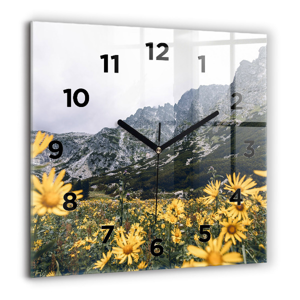 Square wall clock Meadow flowers in the mountains