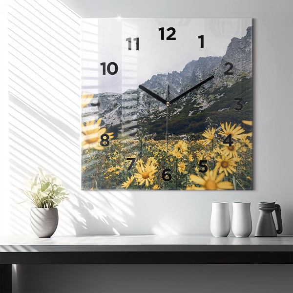 Square wall clock Meadow flowers in the mountains
