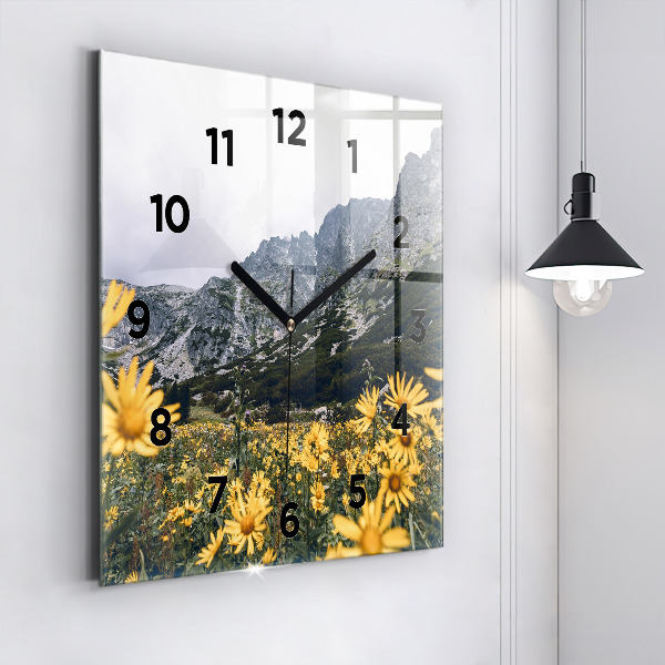Square wall clock Meadow flowers in the mountains