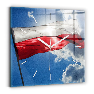 Square wall clock The Polish flag against the sky