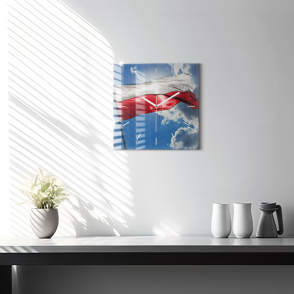 Square wall clock The Polish flag against the sky