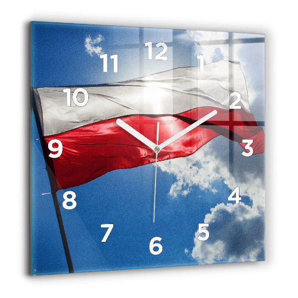 Square wall clock The Polish flag against the sky
