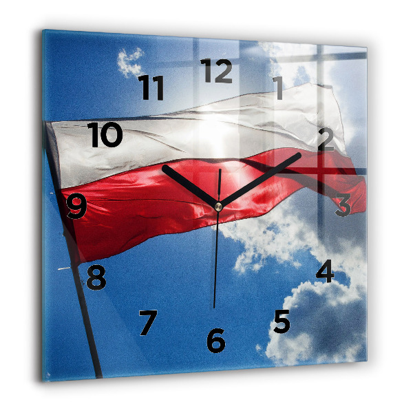 Square wall clock The Polish flag against the sky
