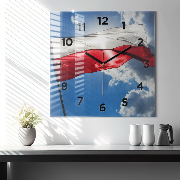 Square wall clock The Polish flag against the sky
