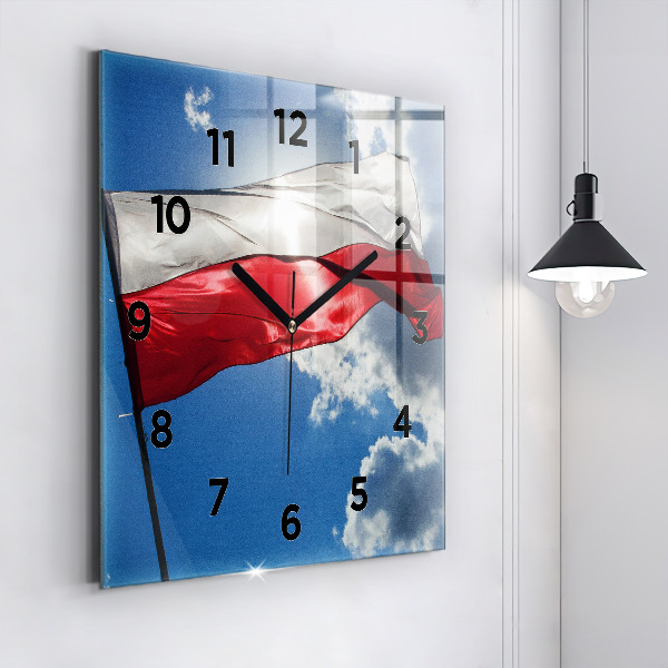 Square wall clock The Polish flag against the sky