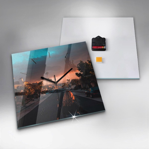 Square wall clock Woman on the road