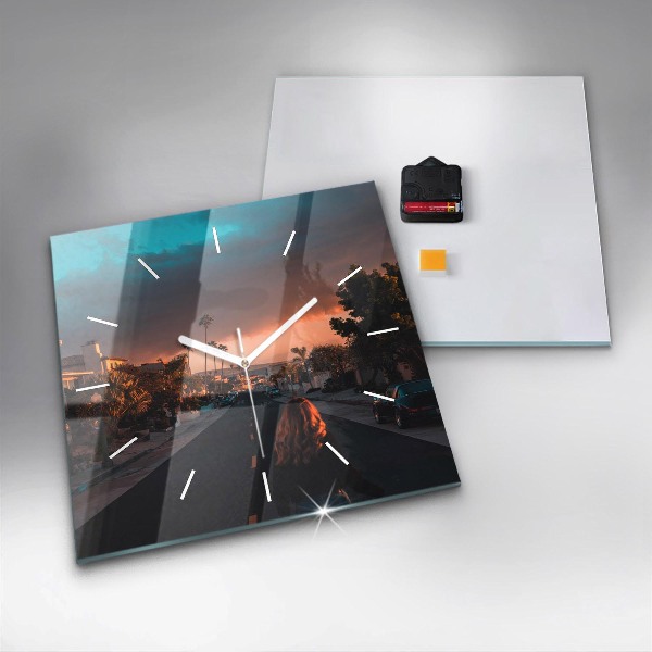 Square wall clock Woman on the road