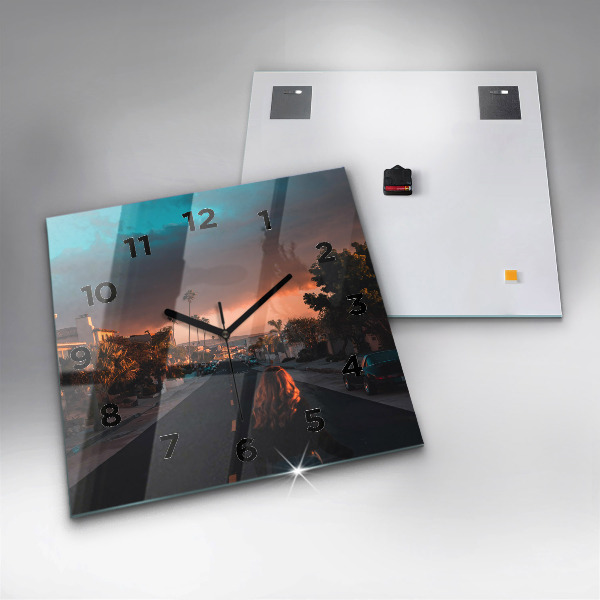 Square wall clock Woman on the road