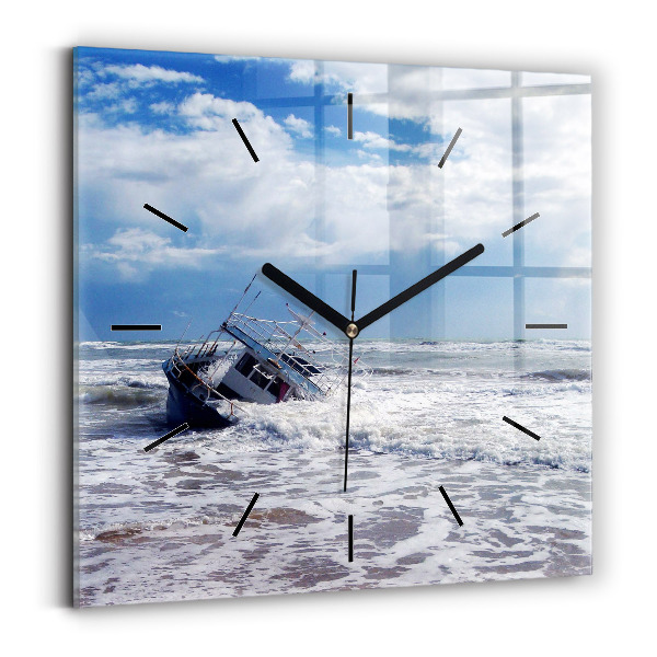 Square wall clock Sunken watercraft