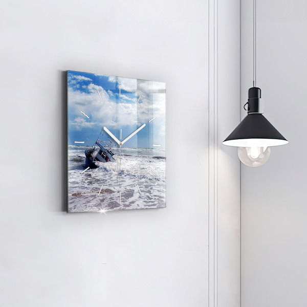 Square wall clock Sunken watercraft