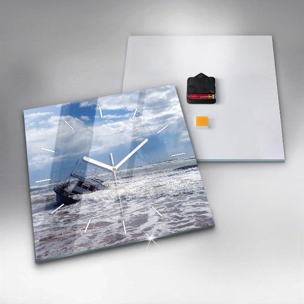 Square wall clock Sunken watercraft