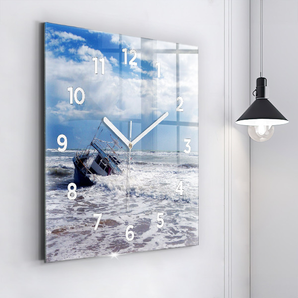 Square wall clock Sunken watercraft