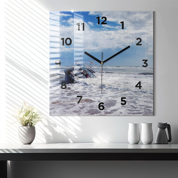 Square wall clock Sunken watercraft