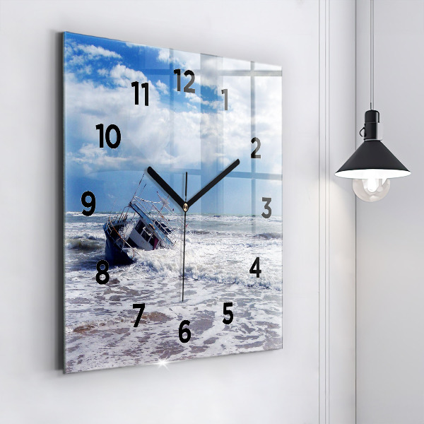 Square wall clock Sunken watercraft