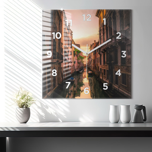 Square wall clock View of the canal in the city