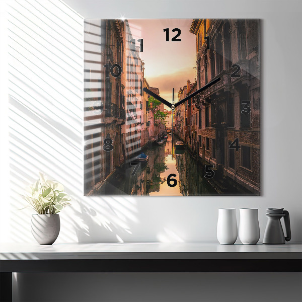 Square wall clock View of the canal in the city