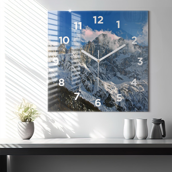 Square wall clock Mountains under blue sky