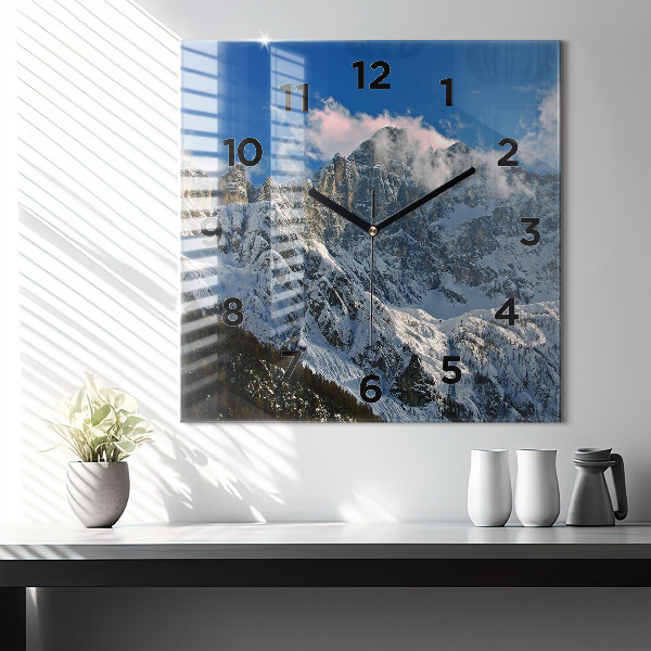 Square wall clock Mountains under blue sky