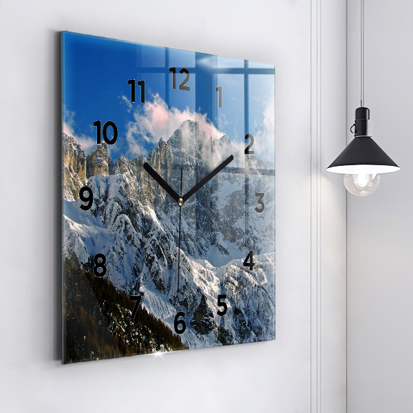 Square wall clock Mountains under blue sky