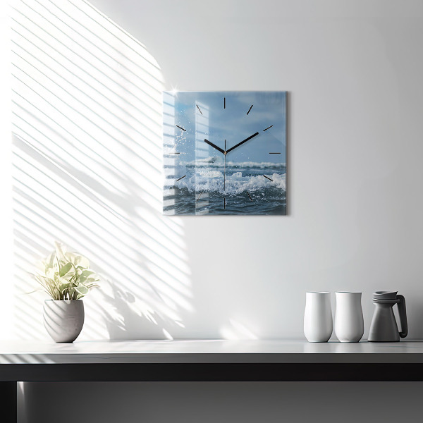 Square wall clock Sea wave photography