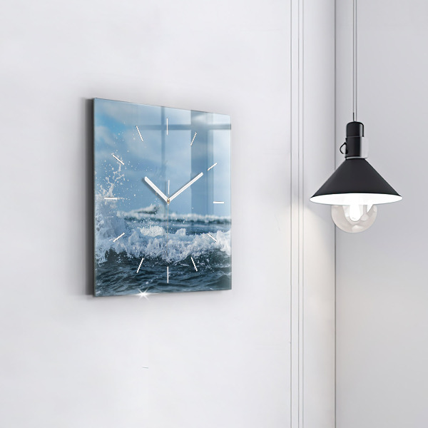 Square wall clock Sea wave photography