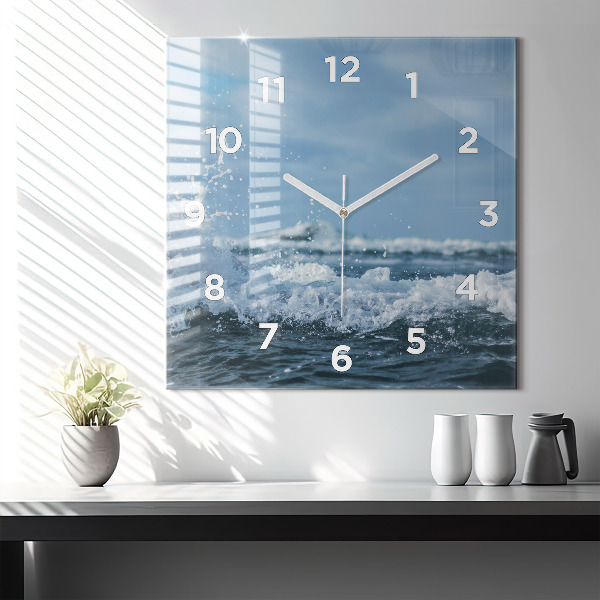Square wall clock Sea wave photography