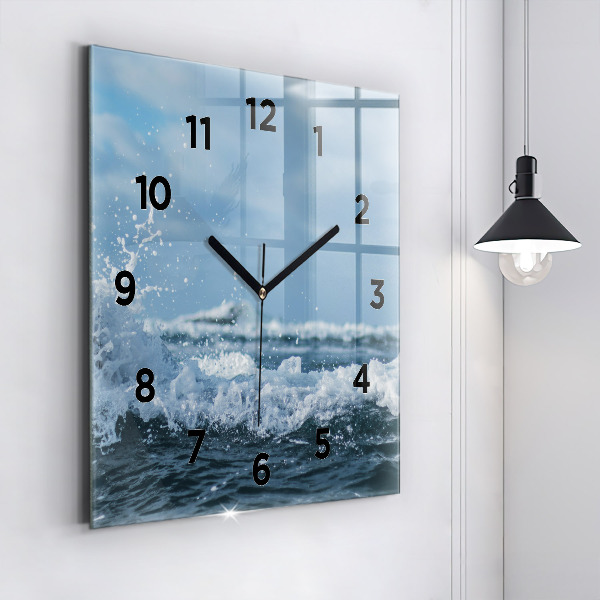 Square wall clock Sea wave photography