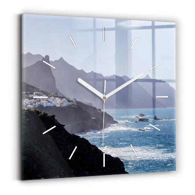 Square wall clock Mountains by the ocean