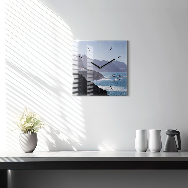 Square wall clock Mountains by the ocean