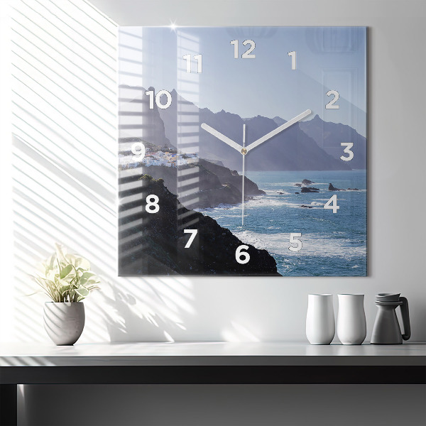 Square wall clock Mountains by the ocean