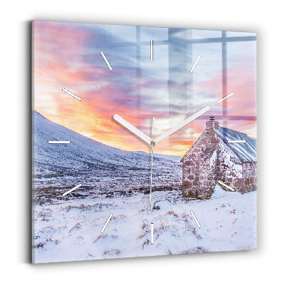 Square wall clock Cottage in the mountains