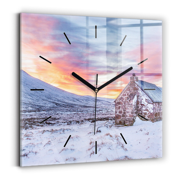 Square wall clock Cottage in the mountains