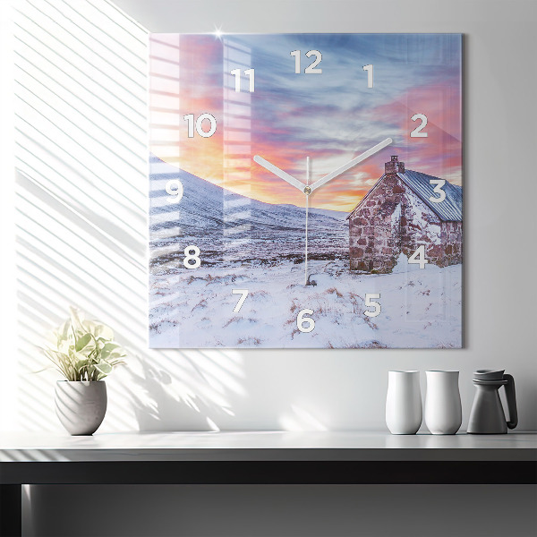 Square wall clock Cottage in the mountains
