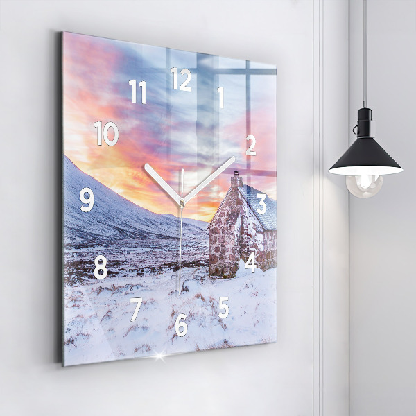 Square wall clock Cottage in the mountains