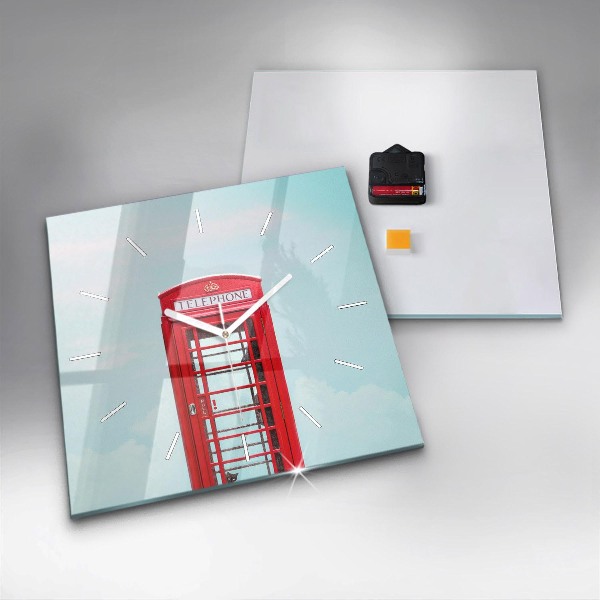 Square wall clock Public phone