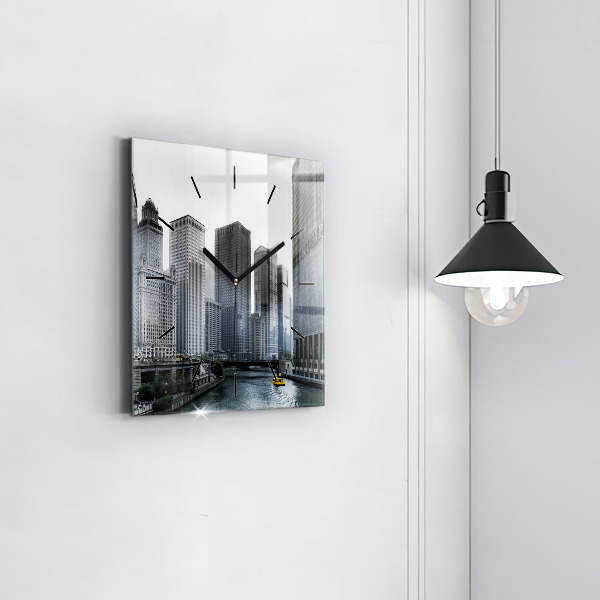 Square wall clock City panorama