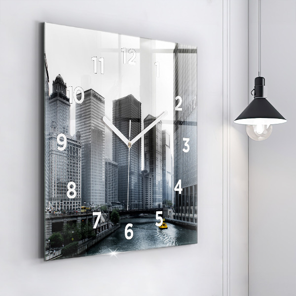 Square wall clock City panorama