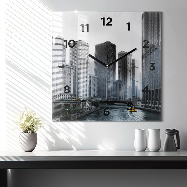 Square wall clock City panorama