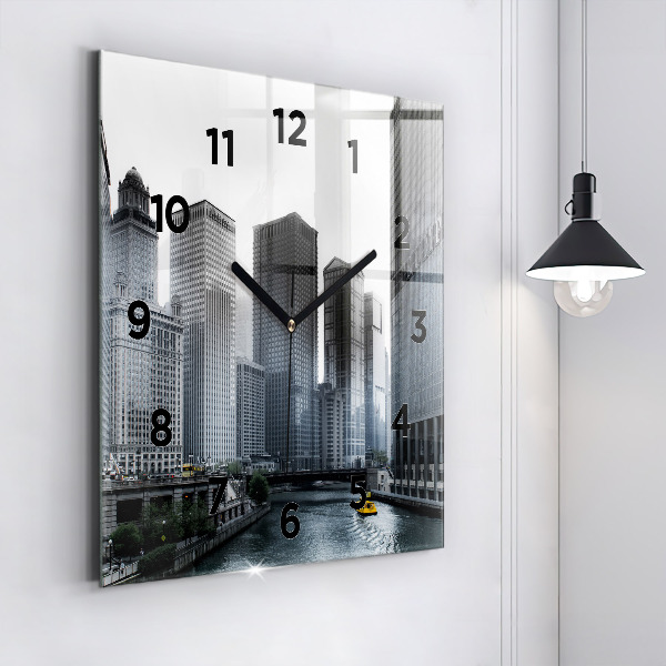 Square wall clock City panorama