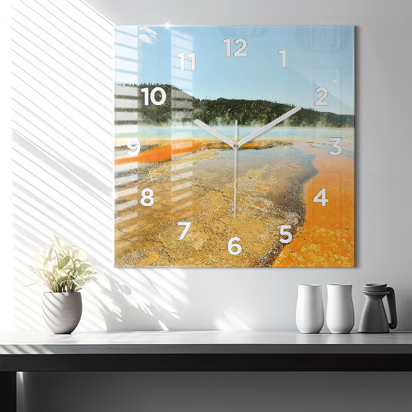 Square wall clock Lake with Mountains