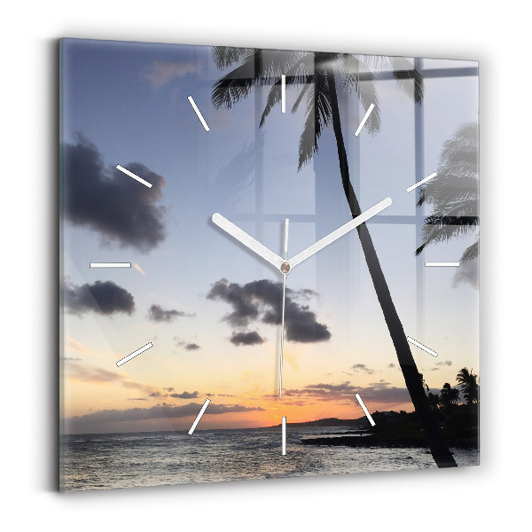 Square wall clock Palm tree and sunrise