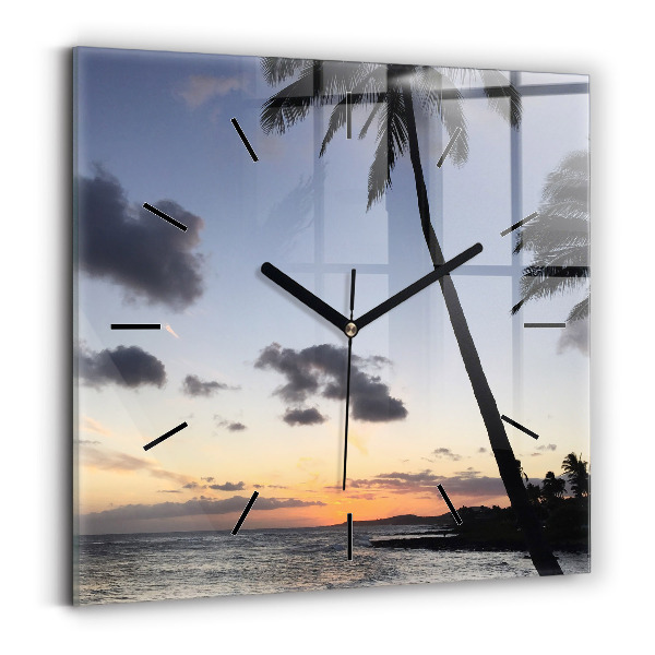 Square wall clock Palm tree and sunrise