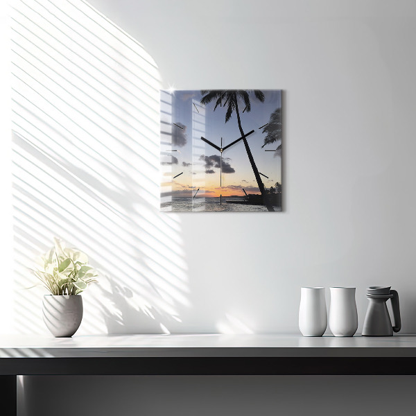 Square wall clock Palm tree and sunrise
