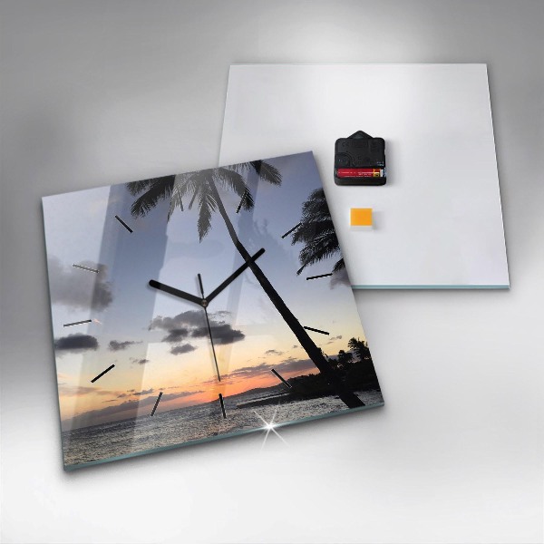 Square wall clock Palm tree and sunrise
