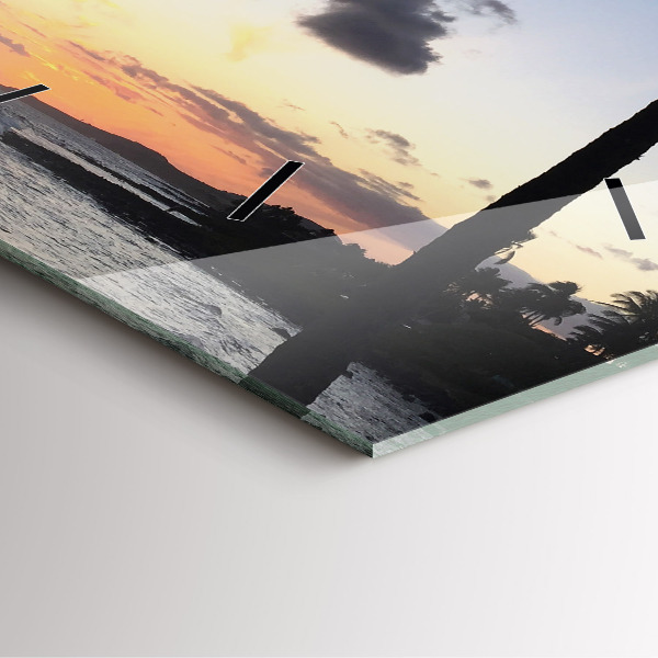 Square wall clock Palm tree and sunrise